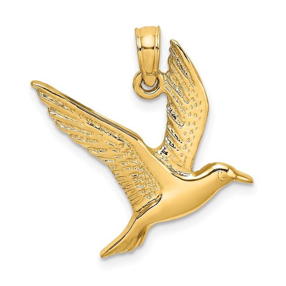 10K Yellow Gold Polished & 2-D Seagull Flying Charm